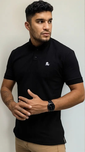 Playera Polo Valdov Cuello Mao Hombre Slim Fit Negra/blanco