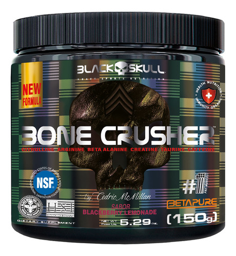 Pré-treino Bone Crusher (nova Fórmula) - 150g Black Skull Sabor Black Berry