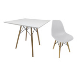 Kit Mesa Jantar 90cm Quadrada Mdf Eiffel Com 1 Cadeira Cc