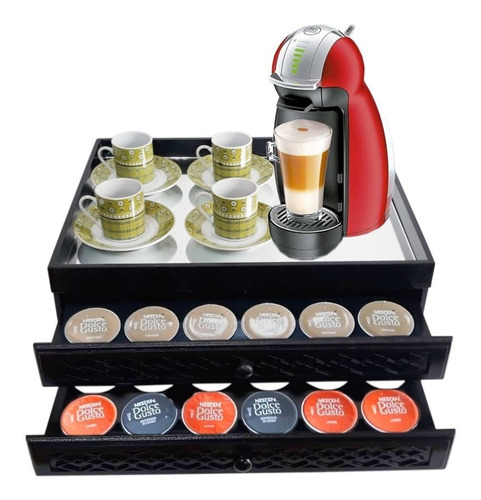 Suporte Porta 60 Capdolce Gusto Bandeja Preto C/espelho Mdf