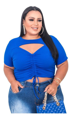 Cropped Feminino Plus Size Cropet  Blusa Regulagem Verão Gg