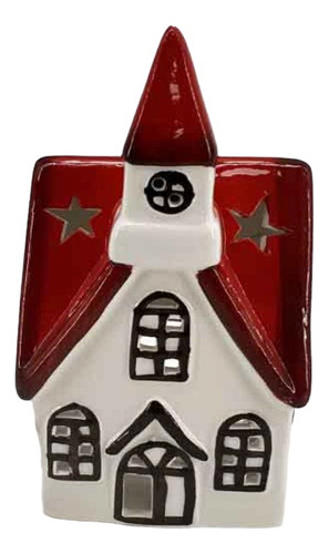 Candelabro Tealight Casa 15cm Ceramica Rojo/blanca