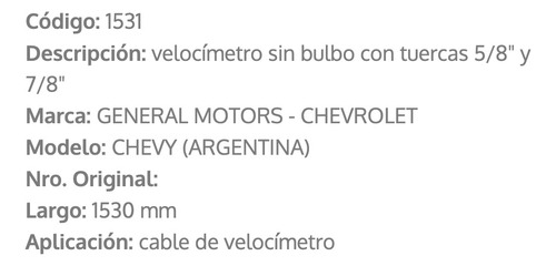 Cable Velocimetro General Motors Chevrolet Chevy Sin Bulbo Foto 2