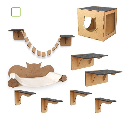 Kit Playground De Gato 9 Pcs Nicho Ponte Prateleira Degrau