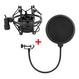 Kit Combo Shock Mount Araña + Filtro Anti Pop Radio Locucion