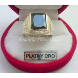 Importante Anillo Hombre Sello Corona Plata Y Oro Con Piedra