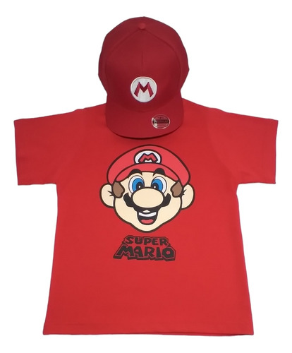 Camiseta Camisa Super Mario Infantil + Boné Infantil Bordado