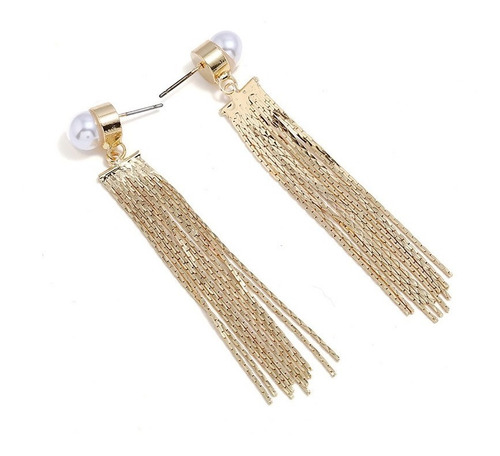 Aretes Largos  Tassel De Perla Con Flecos