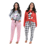 Kit 2 Pijamas De Frio Malha Feminino Adulto Inverno Atacado 