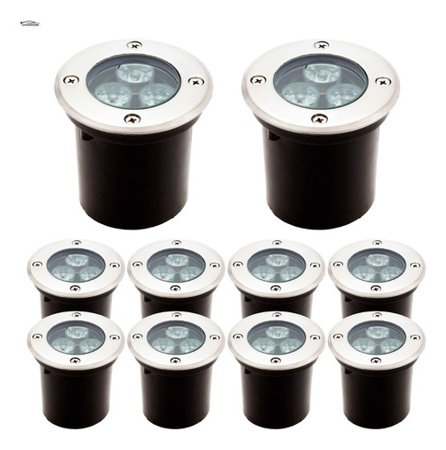 Kit 10 Balizador Spot Led Embutir Chao Piso Jardim 3w Cúpula Banco Quente