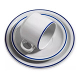 6 Tazas De Te Tsuji 452 Porcelana Bca Filete Azul Con Plato 