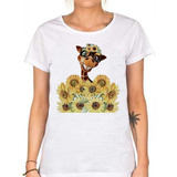 Remera De Mujer Jirafa Girasol Flores Color Amarillo Art