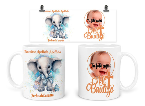 Taza Personalizada Para Bautizo Tba30. Invitados Elefante