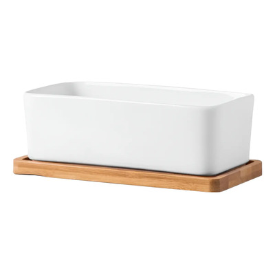 Ilios Innova Maceta Rectangular Con Base De Madera Color Blanco | Meses sin interés