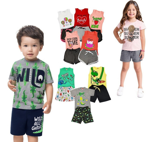 Kit 30 Peças Roupa Infantil Unissex=15 Camisetas + 15 Shorts