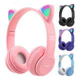 20pz Audifonos Bluetooth Led Mano Libre Diadema Gato Kawaii