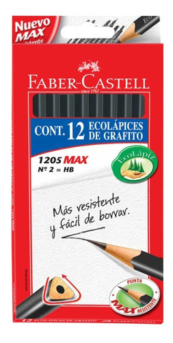 12 Eco Lapiz Grafito N°2 Hexagonal Faber Castell