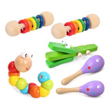 6pcs Brinquedos De Instrumentos Musicais De Madeira Montesso