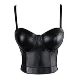 Charmian Womens Spaghetti Straps Pu Cuero Bustier Crop Top