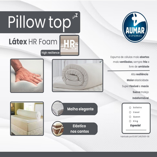 Pillow Top Ortopédico Látex Hr Foam Solteiro 88 X 5cm -aumar