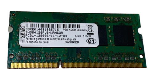 Memoria Smart Ddr3 4gb Notebook Pc3l-12800s 1rx8 1.35v