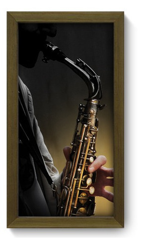 Quadro Decorativo - Saxofone - 19cm X 34cm - 002qdg Cor Da Armação Marrom