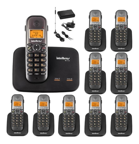 Kit Aparelho Telefone 2 Linhas Com 9 Ramal Bina Entrada Chip