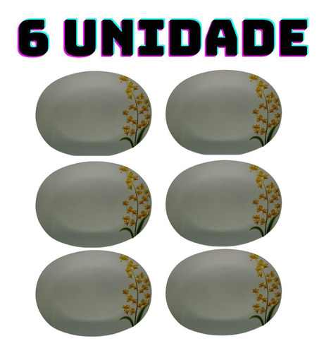 Jogo Com 6 Travessa De Vidro Oval Decorada 32x24x5cm