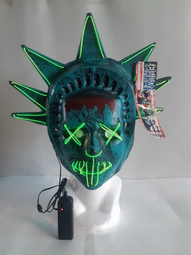 1 Máscara Estatua Libertad C/ Luz Led Verde Limón La Purga 