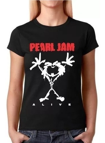 Camisa Feminina Baby Look Bandas Rock - Pearl Jam