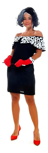 Vestido Cruela Fantasia 101 Dálmatas Cosplay Adulta Feminina