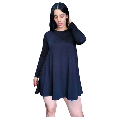 Vestido Corto Amplio De Mujer Manga Larga Modal Con Lycra Mc