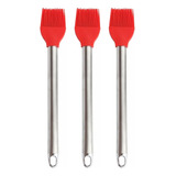 Kit 3 Pincéis Culinário Inox Silicone Utensílio 25cm