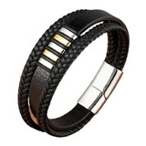 Pulsera Para Hombre En Cuero Plata Y  Oro  Laminado