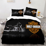 Funda De Edredón Motor Harley, Juego Ropa De Cama Doble,