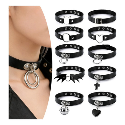 10 Pzs Gargantillas Choker Gotico Cuero, Collar De Punk Rock | MercadoLibre