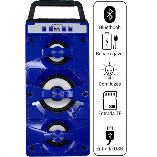 Caixa De Som Alto Falante De 3 Polegadas Bluetooth Led