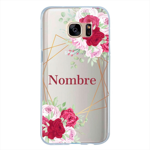 Funda Galaxy Uso Rudo Flores Personalizada Con Tu Nombre