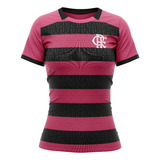 Camisa Feminina Flamengo Listrada Rosa E Preto Licenciada