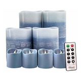 Juego De 8 Velas Sin Llama Decorativas Azules Con Contr...