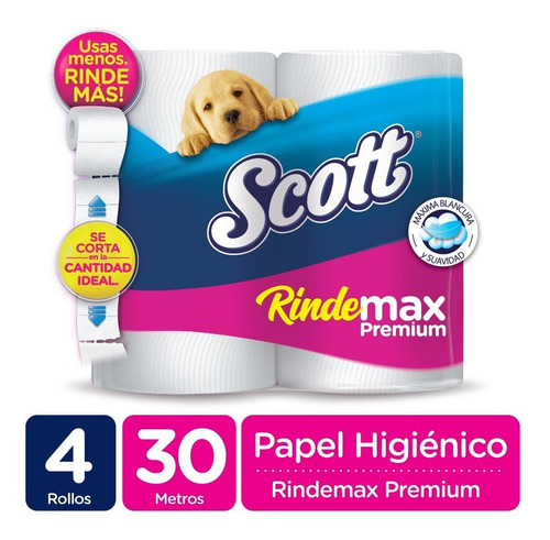 Papel Higienico Scott Rindemax Premium 30 Metros X 4 Rollos