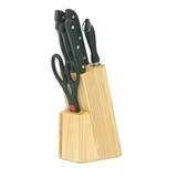 Set Cuchillos Afilador Tijera Taco Madera Chaira 8 Piezas