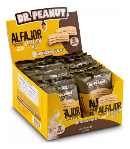 Alfajor Com Whey Protein Bolacha 12un De 55g Cada Dr Peanut Sabor Leite Em P