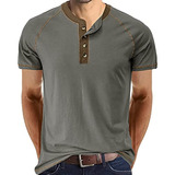 Camisa Henley Informal Manga Corta Con Botones Para Hombre