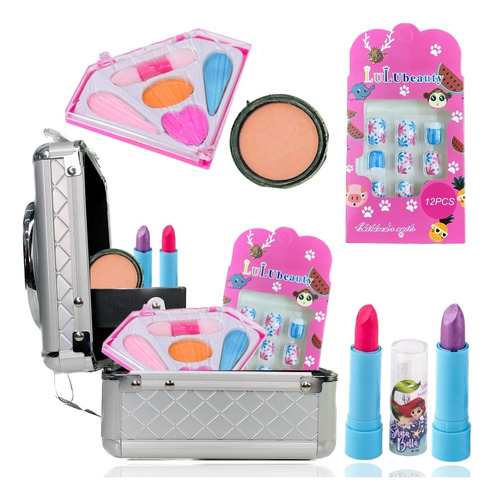 Maleta Kit Maquiagem Infantil Batom Lip Balm Sombras Blush