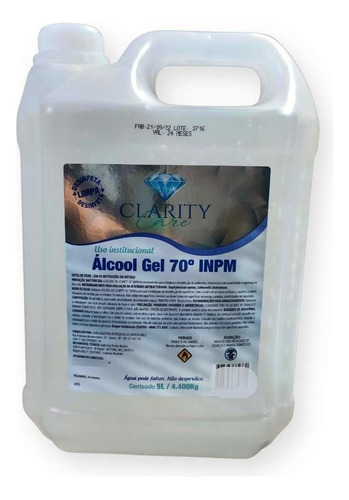 Álcool Gel 5l Antisséptico 70% Inpm Bactericida Clarity