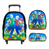 Kit Mochila Infantil Escolar Rodinha Super Mario Passeio