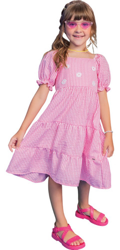 Vestido Infantil Kukiê Xadrez Rosa Ana Ruga Vichy 