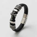 Pulsera  Moda Clásica Para Hombre Con Dije De Cruz Plateada