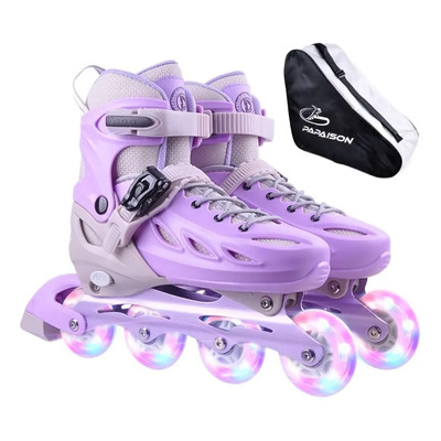 Patines En Linea Extensibles Ruedas Luces Led Niñas Niños Large 24cm A 26.5cm 70 Mm Lila | Meses sin interés